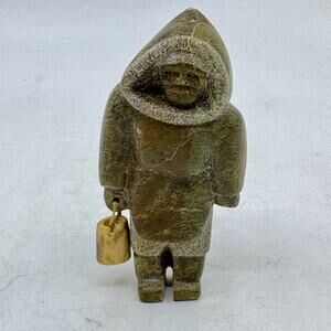 Inuit Handmade Sculpture of Woman with Bucket by Arci Ishulutuq